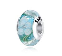 Nbsameng Charm in vetro di murano, ciondolo trasparente per bracciale e catena da donna, fiore charm in argento 925%, charm compatibile Pandora Gnoce e Trollbeads, Argento sterling
