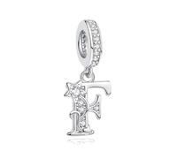 Nbsameng Ciondoli monogrammi, in metallo argentato per braccialetti e collane con charm europei con zirconi 5A, F