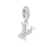 Nbsameng Ciondoli monogrammi, in metallo argentato per braccialetti e collane con charm europei con zirconi 5A, Y