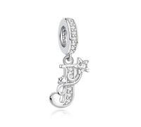 Nbsameng Ciondoli monogrammi, in metallo argentato per braccialetti e collane con charm europei con zirconi 5A, J
