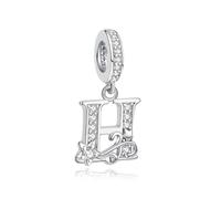 Nbsameng Ciondoli monogrammi, in metallo argentato per braccialetti e collane con charm europei con zirconi 5A, H