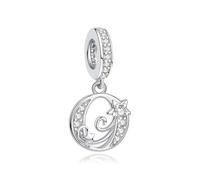 Nbsameng Ciondoli monogrammi, in metallo argentato per braccialetti e collane con charm europei con zirconi 5A, O