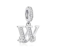 Nbsameng Ciondoli monogrammi, in metallo argentato per braccialetti e collane con charm europei con zirconi 5A, W