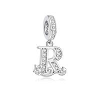 Nbsameng Ciondoli monogrammi, in metallo argentato per braccialetti e collane con charm europei con zirconi 5A, R