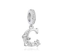 Nbsameng Ciondoli monogrammi, in metallo argentato per braccialetti e collane con charm europei con zirconi 5A, C