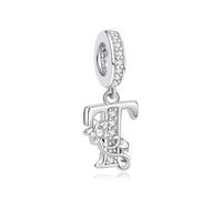 Nbsameng Ciondoli monogrammi, in metallo argentato per braccialetti e collane con charm europei con zirconi 5A, T