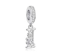 Nbsameng Ciondoli monogrammi, in metallo argentato per braccialetti e collane con charm europei con zirconi 5A, I
