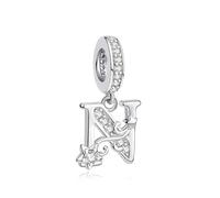 Nbsameng Ciondoli monogrammi, in metallo argentato per braccialetti e collane con charm europei con zirconi 5A, N