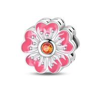 Nbsameng - Pandora Charm a forma di fiore di pesco, in argento 925 con zirconia cubica 5A, Pandora e braccialetto europeo, ciondolo a forma di fiore di pesca, custodia per gioielli