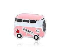 Nbsameng - pandora charm bus rosa, argento 925 con ciondolo in zirconia cubica 5A, pandora e braccialetto europeo charm bus rosa, portagioie