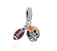 Nbsameng - pandora charm palloncino da rugby e casco, argento 925 con ciondolo a forma di zirconia cubica 5A, pallone da rugby e casco per braccialetti Pandora ed europei, scatole di gioielli