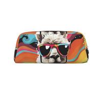 NBSKSDLK Alpaca che indossa occhiali da sole Borsa per il trucco per le donne e gli uomini Astuccio da viaggio Piccola borsa cosmetica con cerniera Borse da toilette estetiche Borse per penne