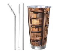 NBSKSDLK Biblioteca libreria Tumbler 590 ml, in acciaio inox, isolamento sottovuoto, con coperchio e cannuccia, tazza da viaggio a doppia parete per caldo/freddo, tazza termica a prova di fuoriuscite