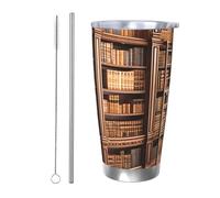 NBSKSDLK Biblioteca libreria Tumbler 590 ml, in acciaio inox, isolamento sottovuoto, con coperchio e cannuccia, tazza da viaggio a doppia parete per caldo/freddo, tazza termica a prova di fuoriuscite
