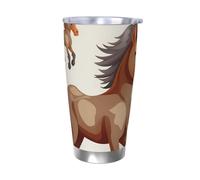 NBSKSDLK Bicchiere da caffè a forma di cavallo, 590 ml, in acciaio inox, isolato sottovuoto, con coperchio e cannuccia, tazza da viaggio a doppia parete per caldo/freddo, a prova di fuoriuscite, per