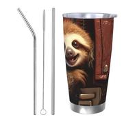 NBSKSDLK Bicchiere da caffè con bradipo su cerniera, 590 ml, in acciaio inox, isolamento sottovuoto, con coperchio e cannuccia, tazza da viaggio a doppia parete per caldo/freddo, a prova di
