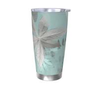 NBSKSDLK Bicchiere da caffè con foglie grigie menta, in acciaio inox, isolamento sottovuoto, con coperchio e cannuccia, tazza da viaggio a doppia parete per caldo/freddo, a prova di fuoriuscite, per
