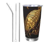 NBSKSDLK Bicchiere da caffè con scorpione dorato, 590 ml, in acciaio inox, isolamento sottovuoto, con coperchio e cannuccia, tazza da viaggio a doppia parete per caldo/freddo, tazza termica a prova di