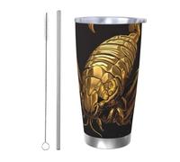 NBSKSDLK Bicchiere da caffè con scorpione dorato, 590 ml, in acciaio inox, isolamento sottovuoto, con coperchio e cannuccia, tazza da viaggio a doppia parete per caldo/freddo, tazza termica a prova di