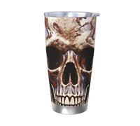NBSKSDLK Bicchiere da caffè con teschio su sfondo bianco, 590 ml, in acciaio inox, con coperchio e cannuccia, tazza da viaggio a doppia parete per caldo/freddo, a prova di fuoriuscite, per casa