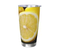 NBSKSDLK Bicchiere da caffè giallo al limone, 590 ml, in acciaio inox, con coperchio e cannuccia, tazza da viaggio a doppia parete per caldo/freddo, a prova di fuoriuscite, per casa, ufficio, auto