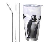 NBSKSDLK Bicchiere da caffè isolato sottovuoto, con coperchio e cannuccia, a doppia parete, per caldo/freddo, a prova di fuoriuscite, da 590 ml, motivo: pinguini giovani con neve, per casa, ufficio