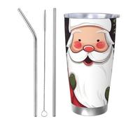 NBSKSDLK Bicchiere da caffè natalizio con Babbo Natale, 590 ml, in acciaio inox, isolamento sottovuoto, con coperchio e cannuccia, tazza da viaggio a doppia parete per caldo/freddo, a prova di