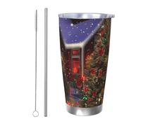 NBSKSDLK Bicchiere da caffè natalizio da 590 ml, in acciaio inox, isolamento sottovuoto, con coperchio e cannuccia, tazza da viaggio a doppia parete per caldo/freddo, a prova di fuoriuscite, per casa
