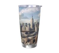 NBSKSDLK Bicchiere da caffè New York City, da 590 ml, in acciaio inox, con coperchio e cannuccia, tazza da viaggio a doppia parete per caldo/freddo, a prova di fuoriuscite, per casa, ufficio, auto