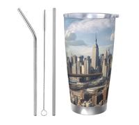 NBSKSDLK Bicchiere da caffè New York City, da 590 ml, in acciaio inox, con coperchio e cannuccia, tazza da viaggio a doppia parete per caldo/freddo, a prova di fuoriuscite, per casa, ufficio, auto