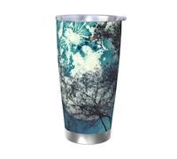 NBSKSDLK Blue Moon - Bicchiere da caffè isolato sottovuoto, in acciaio inox, con coperchio e cannuccia, tazza da viaggio a doppia parete per caldo/freddo, a prova di fuoriuscite, per casa, ufficio