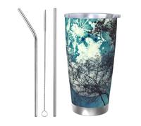 NBSKSDLK Blue Moon - Bicchiere da caffè isolato sottovuoto, in acciaio inox, con coperchio e cannuccia, tazza da viaggio a doppia parete per caldo/freddo, a prova di fuoriuscite, per casa, ufficio