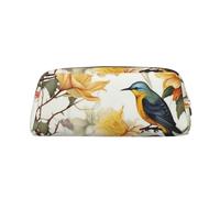 NBSKSDLK Borsa per il trucco con fiori gialli e uccelli per donne e uomini astuccio da viaggio piccola borsa cosmetica con cerniera borse da toilette estetiche borse per penne estetiche borse