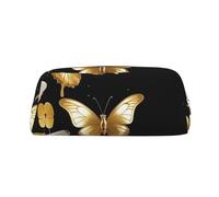 NBSKSDLK Borsa per il trucco nera con farfalle bianche dorate per donne e uomini astuccio da viaggio piccola borsa cosmetica con cerniera borse da toilette estetiche borse per penne estetiche borse