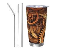 NBSKSDLK Cool Steampunk Gears Tumbler da 590 ml, in acciaio inox, isolamento sottovuoto, con coperchio e cannuccia, tazza da viaggio a doppia parete per caldo/freddo, tazza termica a prova di