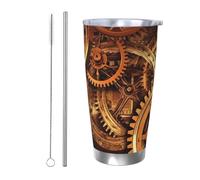 NBSKSDLK Cool Steampunk Gears Tumbler da 590 ml, in acciaio inox, isolamento sottovuoto, con coperchio e cannuccia, tazza da viaggio a doppia parete per caldo/freddo, tazza termica a prova di
