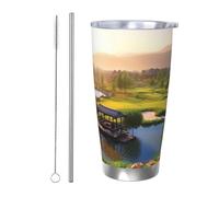 NBSKSDLK Golf Resort Park Tumbler da 590 ml, in acciaio inox, isolamento sottovuoto, con coperchio e cannuccia, tazza da viaggio a doppia parete per caldo/freddo, tazza termica a prova di fuoriuscite
