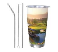 NBSKSDLK Golf Resort Park Tumbler da 590 ml, in acciaio inox, isolamento sottovuoto, con coperchio e cannuccia, tazza da viaggio a doppia parete per caldo/freddo, tazza termica a prova di fuoriuscite