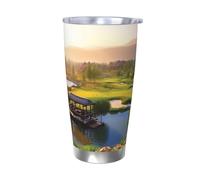 NBSKSDLK Golf Resort Park Tumbler da 590 ml, in acciaio inox, isolamento sottovuoto, con coperchio e cannuccia, tazza da viaggio a doppia parete per caldo/freddo, tazza termica a prova di fuoriuscite