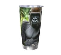NBSKSDLK Gorilla in the Grass - Bicchiere da caffè isolato sottovuoto, in acciaio inox, con coperchio e cannuccia, tazza da viaggio a doppia parete per caldo/freddo, a prova di fuoriuscite, per casa