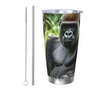 NBSKSDLK Gorilla in the Grass - Bicchiere da caffè isolato sottovuoto, in acciaio inox, con coperchio e cannuccia, tazza da viaggio a doppia parete per caldo/freddo, a prova di fuoriuscite, per casa