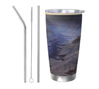 NBSKSDLK Grand Canyon - Bicchiere da caffè in acciaio inox, con coperchio e cannuccia, a doppia parete, per caldo/freddo, a prova di fuoriuscite, per casa, ufficio, auto, 590 ml