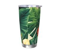 NBSKSDLK hojas tropicales y flores - Bicchiere da caffè isolato sottovuoto, in acciaio inox, con coperchio e cannuccia, tazza da viaggio a doppia parete per caldo/freddo, a prova di fuoriuscite, per