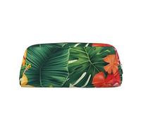 NBSKSDLK hojas tropicales y flores borsa per il trucco per donne uomini matita astuccio da viaggio piccola borsa cosmetica con cerniera borse estetiche penne borse portaoggetti alla moda borsa