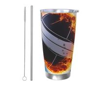 NBSKSDLK Ice and Fire - Bicchiere da caffè da 590 ml, in acciaio inox, isolamento sottovuoto, con coperchio e cannuccia, tazza da viaggio a doppia parete per caldo/freddo, a prova di fuoriuscite, per