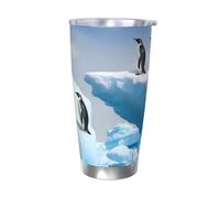 NBSKSDLK Penguins On The Iceberg Tumbler da 590 ml, in acciaio inox, isolamento sottovuoto, con coperchio e cannuccia, tazza da viaggio a doppia parete per caldo/freddo, tazza termica a prova di