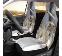 NBSKSDLK Set di 2 coprisedili anteriori impermeabili, con due lupi che camminano nella neve, coprisedili per auto, camion e SUV, traspiranti, universali, per interni dell'auto