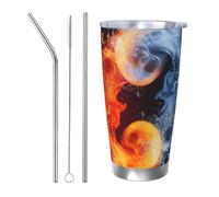 NBSKSDLK Yin Yang - Bicchiere da caffè in acciaio inox, isolato sottovuoto, con coperchio e cannuccia, a doppia parete, da viaggio, per caldo/freddo, a prova di fuoriuscite, per casa, ufficio, auto