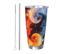 NBSKSDLK Yin Yang - Bicchiere da caffè in acciaio inox, isolato sottovuoto, con coperchio e cannuccia, a doppia parete, da viaggio, per caldo/freddo, a prova di fuoriuscite, per casa, ufficio, auto