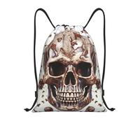 NBSKSDLK Zaino leggero con coulisse con teschio su sfondo bianco, borsa da palestra per uomo e donna, nero, Medium, Zaini da viaggio